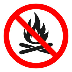 NO CAMPFIRE sign. Open fire forbidden. Vector.