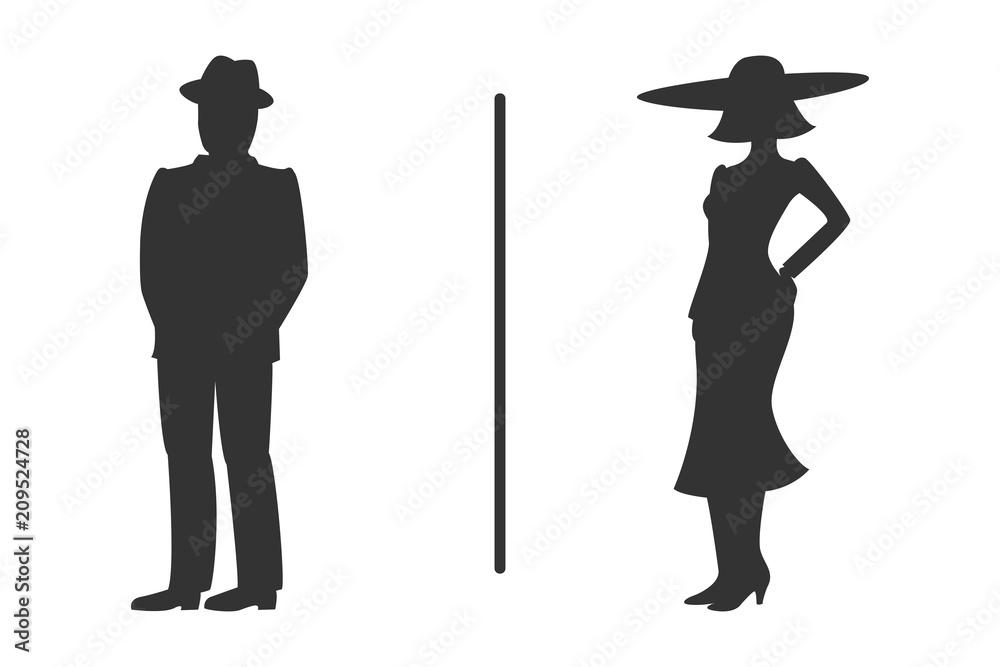 Canvas Prints Public restroom sign. Man and woman silhouettes on white background. Vector.