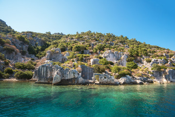 Sea, near ruins of the ancient city on the Kekova island, Turkey