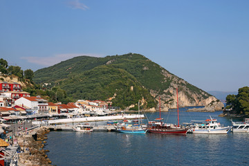 Fototapeta na wymiar sailboats in the harbor Parga Greece summer season