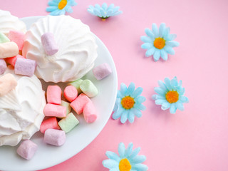 Pink and white marshmallow with pink dishes, Rose marshmallow Zephyr