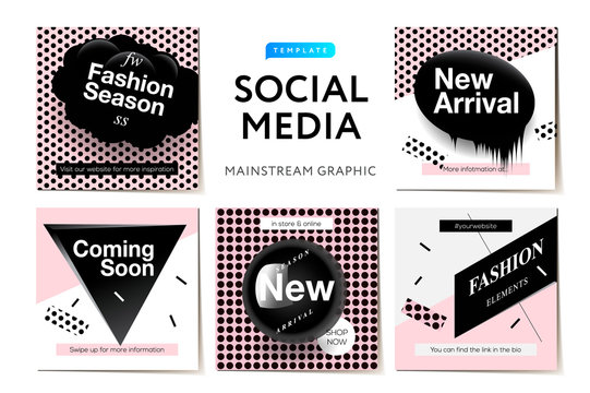 Modern promotion square web banner for social media mobile apps. Elegant Fashion promo banners for online shopping with abstract pattern, vector illustration.