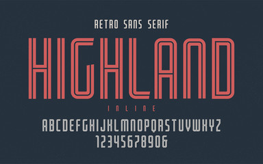 Highland vector condensed inline retro typeface, uppercase lette