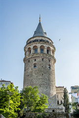Fototapeta na wymiar Istanbul, Turkey, 8 June 2018: The Galata Tower in the Karakoy Beyoglu district of Istanbul.