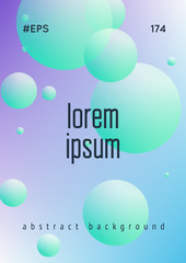 Holographic fluid with radial circles. Geometric shapes on gradient background. Modern hipster template for poster, covers, banners, flyers, report, brochure. Minimal holographic fluid in neon colors.