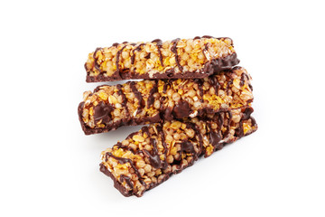 Healthy granola munchies on white background