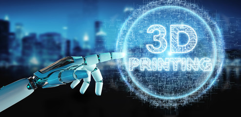 Robot white hand using 3D printing digital hologram 3D rendering