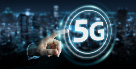 Businessman using 5G network interface 3D rendering