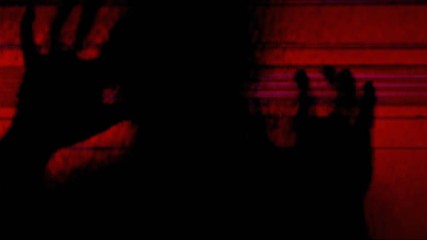 Analog capture (intentional heavy distortion fx): a monster trying to grab the viewer, blocked by a frosted red glass. Horror Halloween themed shot.
 - Powered by Adobe