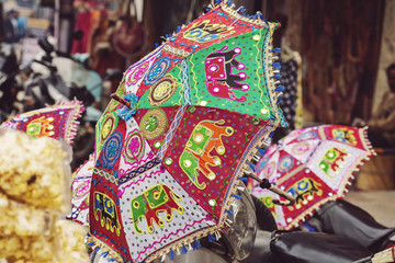 Colorful decorative umbrella at the street market