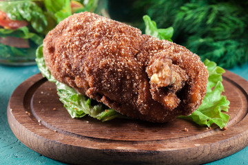 Chicken Kiev, breaded chicken breast