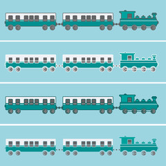 Green flat design vector train with wagons
