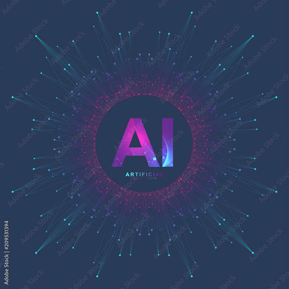 Aufkleber Artificial Intelligence Logo. Artificial Intelligence and Machine Learning Concept. Vector symbol AI. Neural networks and another modern technologies concepts. Technology sci-fi concept