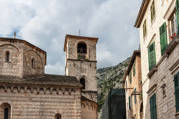 Old historical buildings in the ancient town of Kotor at Montenegro