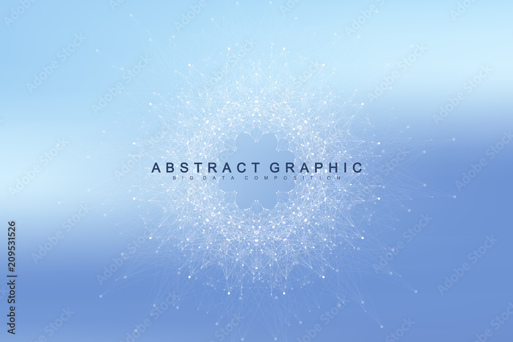 Aufkleber Big data visualization. Graphic abstract background communication. Perspective backdrop visualization. Analytical network complex. Vector illustration.