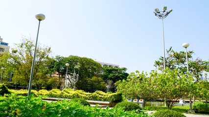 BANGKOK, THAILAND - MARCH 11, 2017: A walk way and green forest in the Santiphab park, the place...