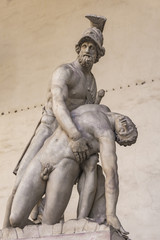Fototapeta na wymiar Statue Menelaus supporting the body of Patroclus in Loggia dei Lanzi in Florence