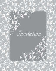 Elegant gentle template for the invitation to the wedding. Vegetative motive. Twisted stems with decorative leaves on a gray background