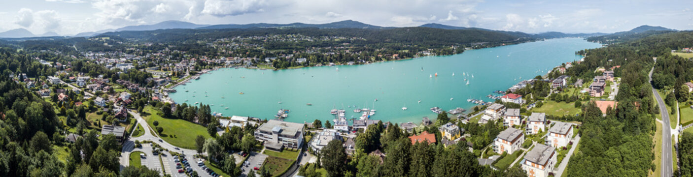 Drone view on Velden on the lake W&ouml;rthersee