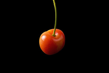 red cherry on a black background