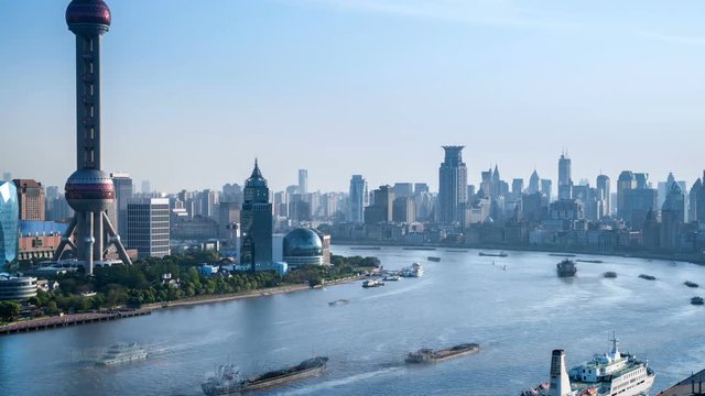 time lapse of shanghai landscape of huangpu river bend