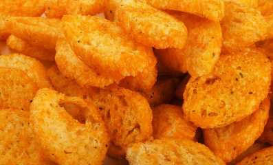 Pile of seasoned bread croutons sticks
