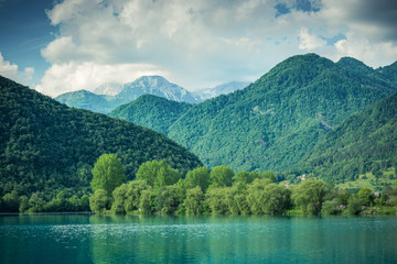 Green forest  covering mountains at Most na Soci, Slovenia