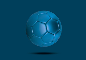 Obraz premium Purple blue soccer ball on blue background. Realistic 3d Blue football ball. Blue football ball