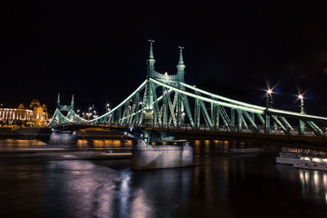 Fototapeta na wymiar night bridge urban city scape of waterfront district in budapest - capital of Hungary