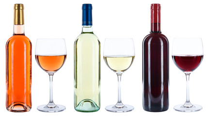 Wein Weinflaschen Weinglas Flaschen Glas Weine Rotwein Weißwein Rosewein Rose freigestellt...