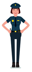 Police: Friendly Female Officer. Cartoon flat vector character illustration.
