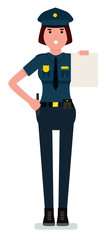 Police officer woman with list. Cartoon flat vector character illustration.