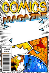 Editable comic book cover with abstract background.