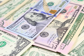 Background of dollar bills close-up. Close-up. Background. Texture.