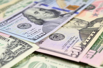 Background of dollar bills close-up. Close-up. Background. Texture.