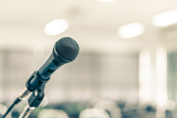 Microphone speaker for seminar or conference meeting in educational business event