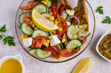 Salad of raw vegetables in oil