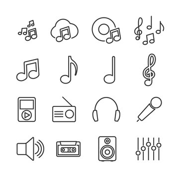 Vector image set of music line icons.
