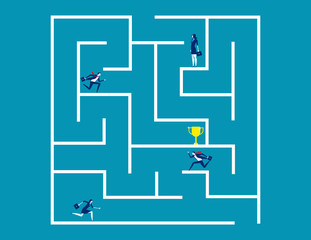 Business team and partnership running and navigating maze to success. Concept business vector illustration. Flat business cartoon, Maze, Teamwork.