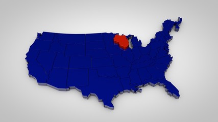 Fototapeta premium usa map with wisconsin map highlited 3d render