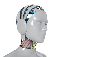 Robot woman working white background, 3d rendering