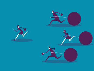 Business corporate people and over burdened. Vector illustration business debt concept, Ball, Freedom, Carrying.