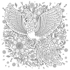   Firebird for anti stress Coloring Page with high details.