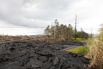 High voltage power line destroyed by a lava flow in Hawaii