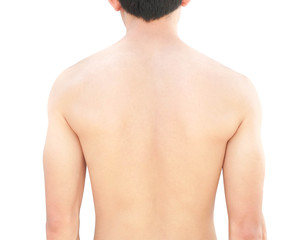 Closeup back of man on white background beauty healthy skin care concept