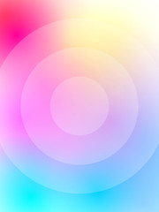 Vector abstract bright colorful neon poster illustration with circle shape & soft blurred background with transitions between color spots: red, green, pink, yellow & blue. Minimalistic template design