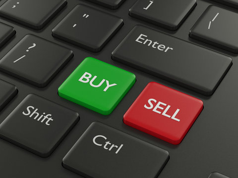 3d renderof computer keyboard with buy and sell buttons