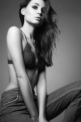 Fashion Black and white portrait of Girl