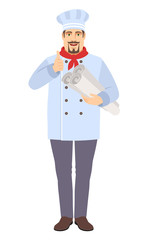 Chef  showing thumb up and holding the project plans