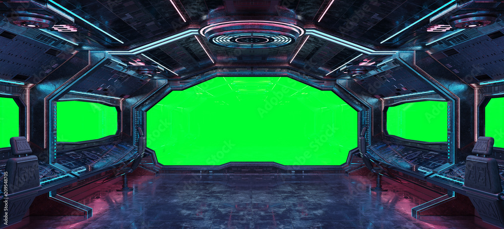 Poster grunge spaceship interior background 3d rendering